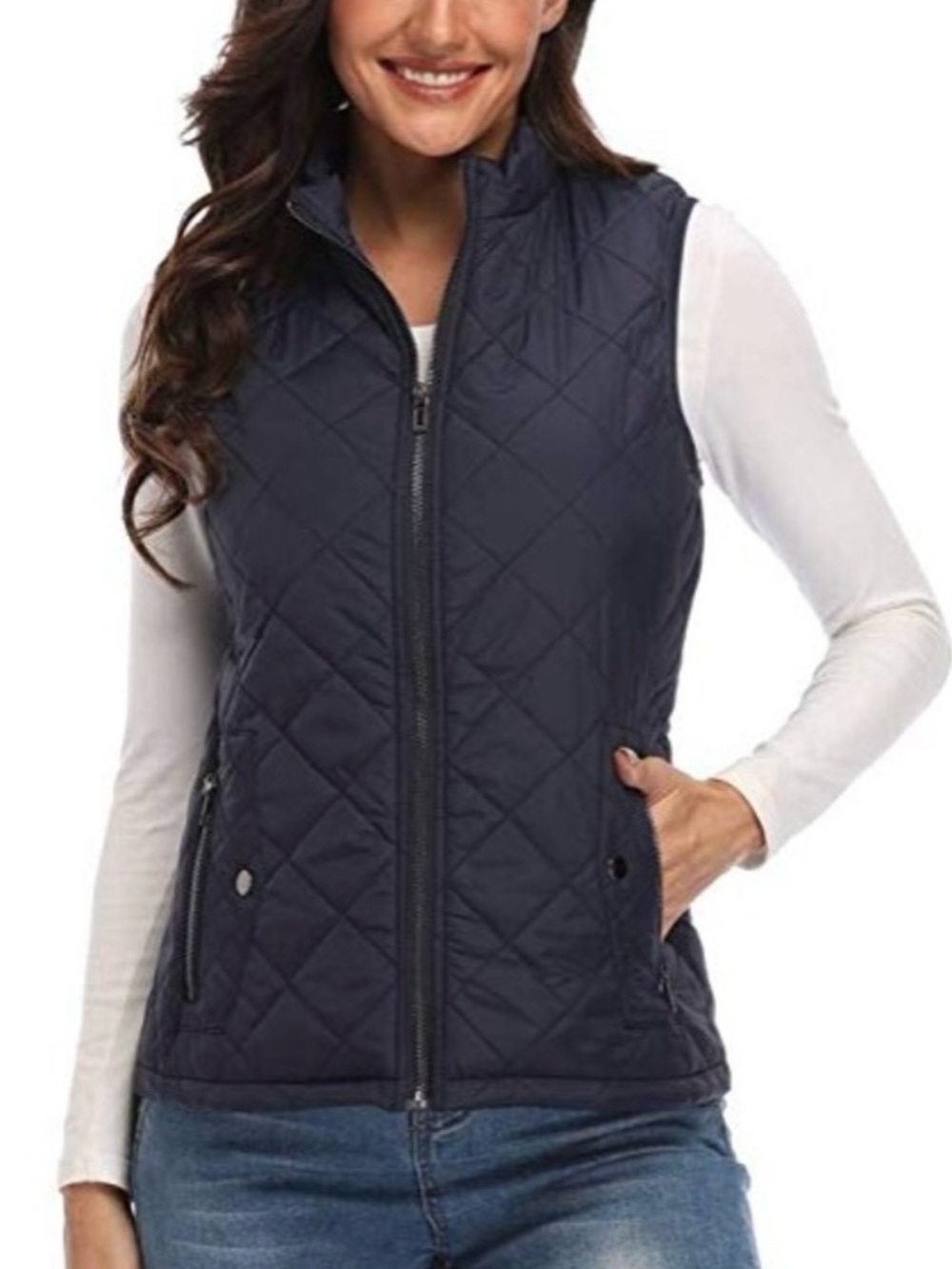 NWT Quilted Navy Sleeveless Vest with Stand Collar Size L